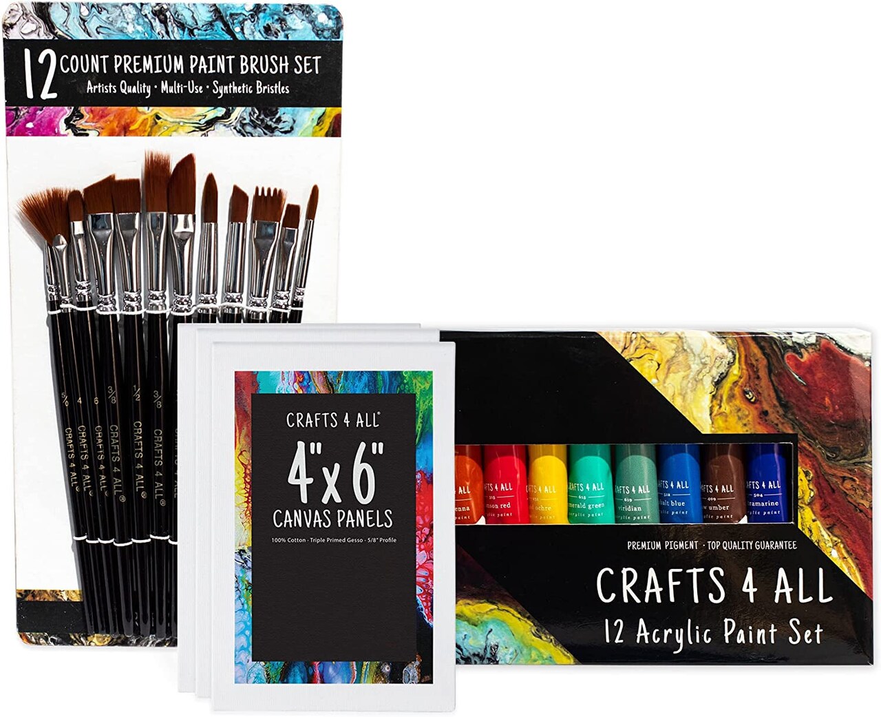 Crafts 4 All Acrylic Paint Set for Adults and Kids - 24-Pack of 12Ml Paints for Canvas, Wood &#x26; Ceramic W/ 3 Art Brushes - Non-Toxic Craft Paint Sets - Stocking Stuffers for Girls and Boys